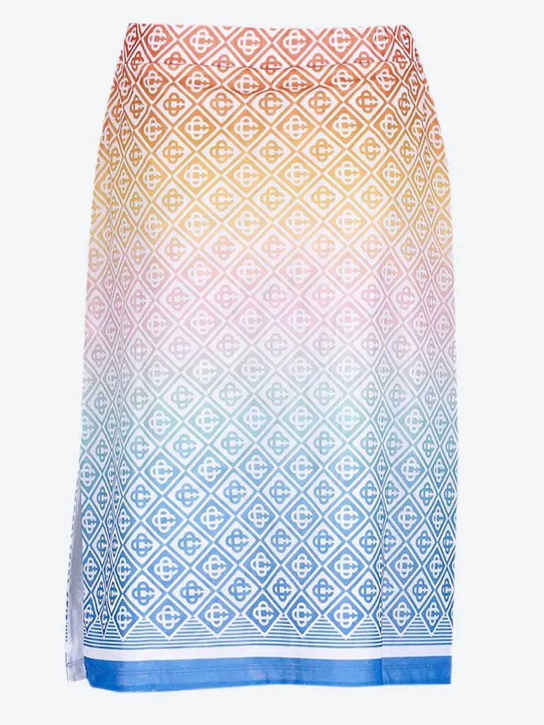 Stretch printed mesh midi skirt