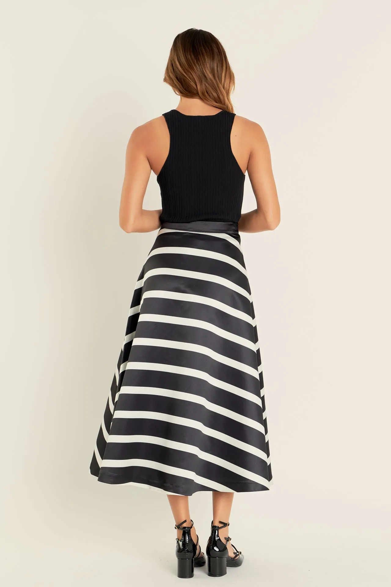 Stripe Full Midi Skirt