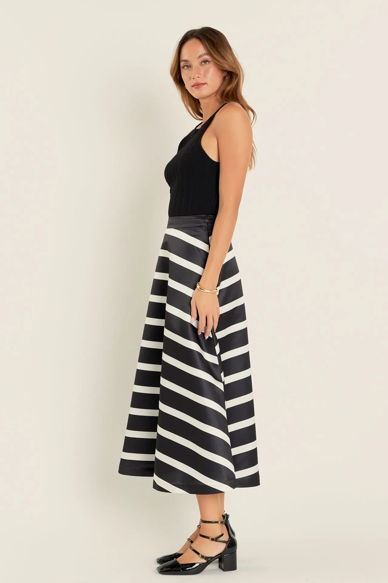 Stripe Full Midi Skirt