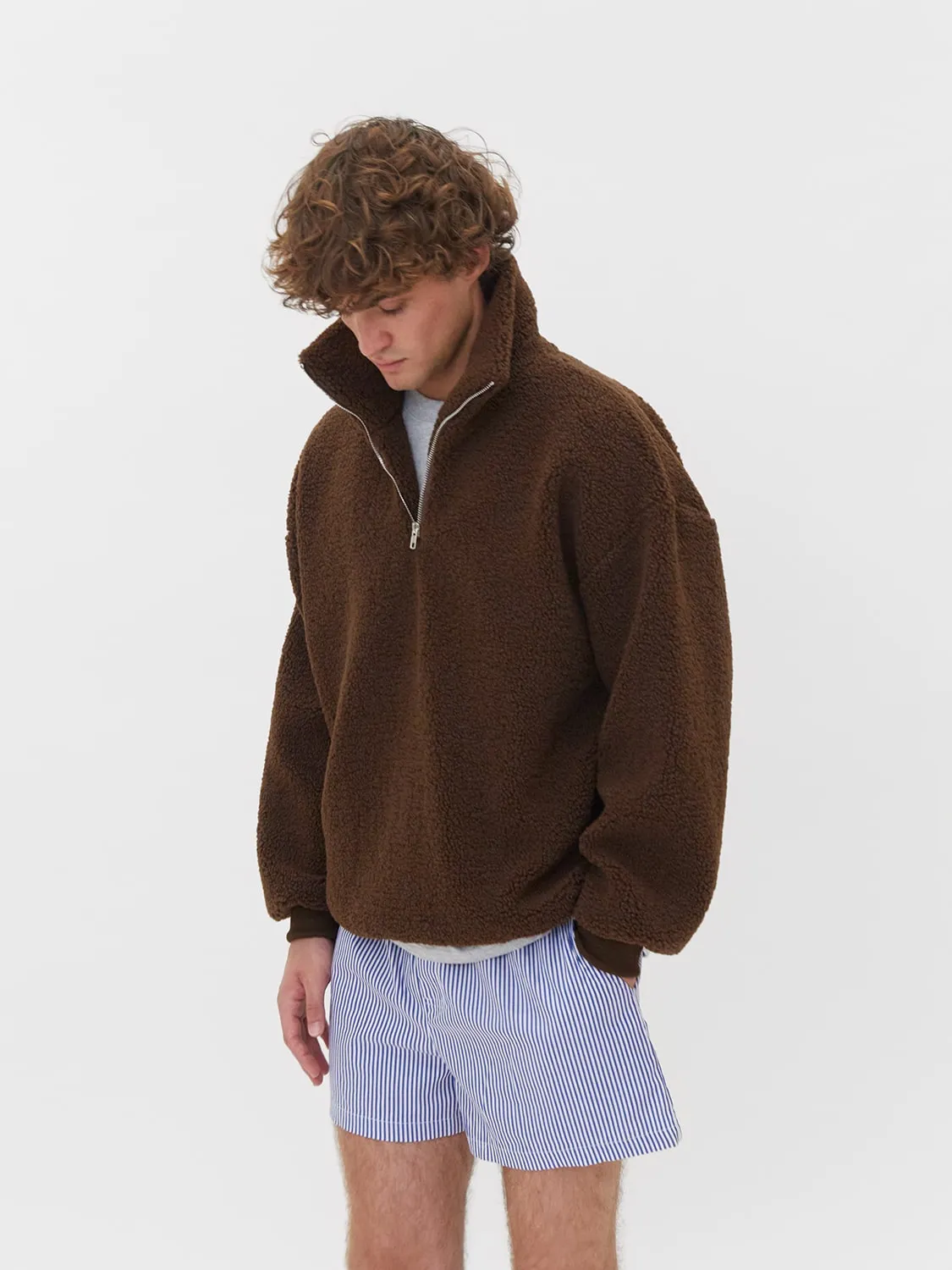 Teddy Fleece Quarter Zip  Brown