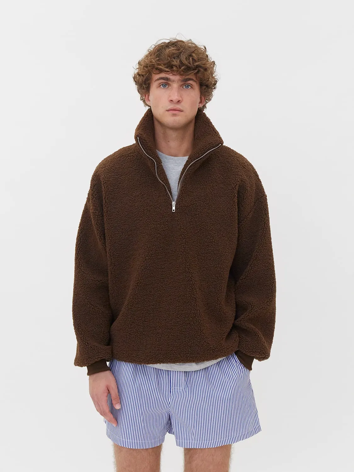 Teddy Fleece Quarter Zip  Brown