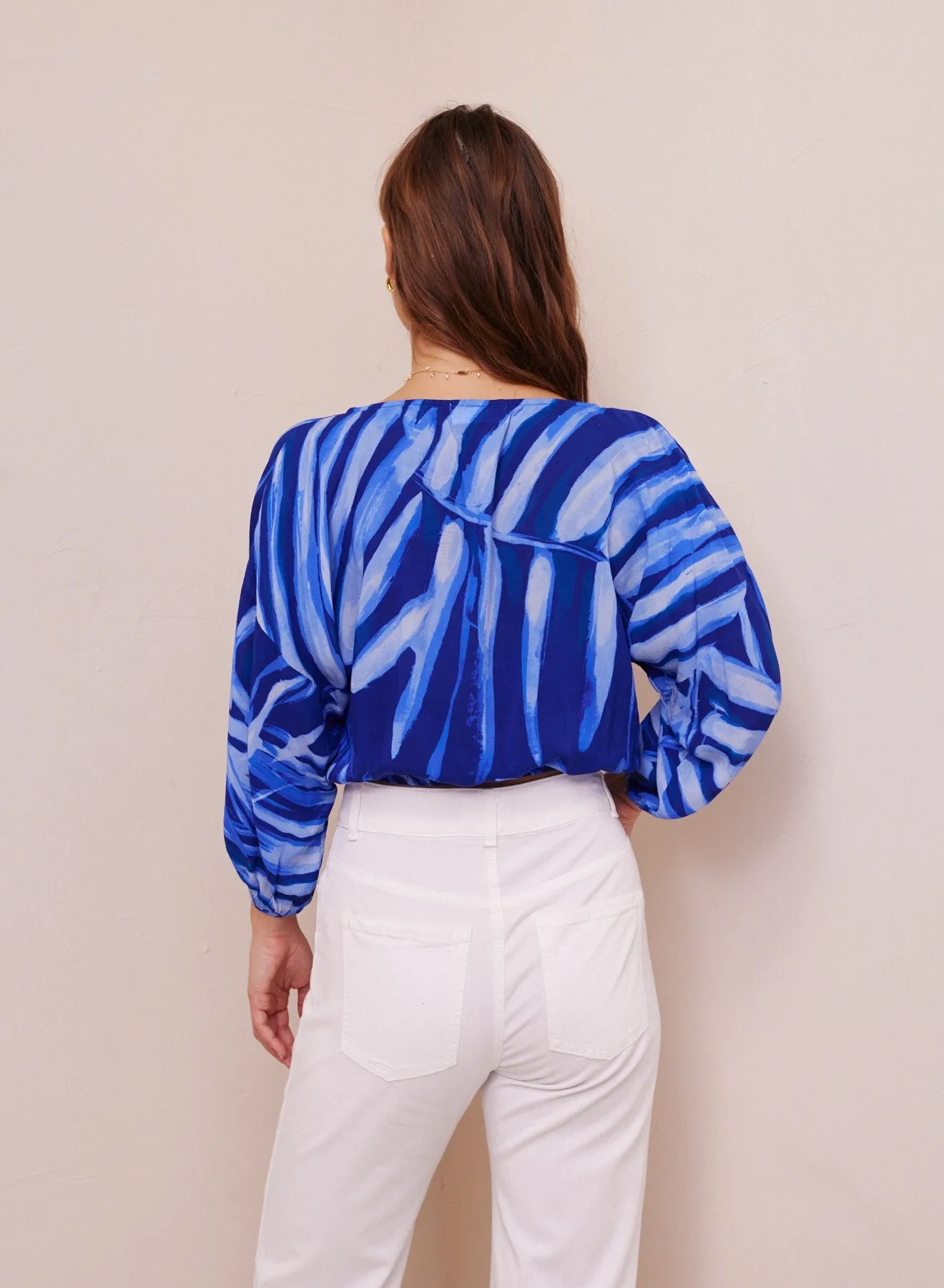 Tie Up Pullover Top - Bayside Palm Print