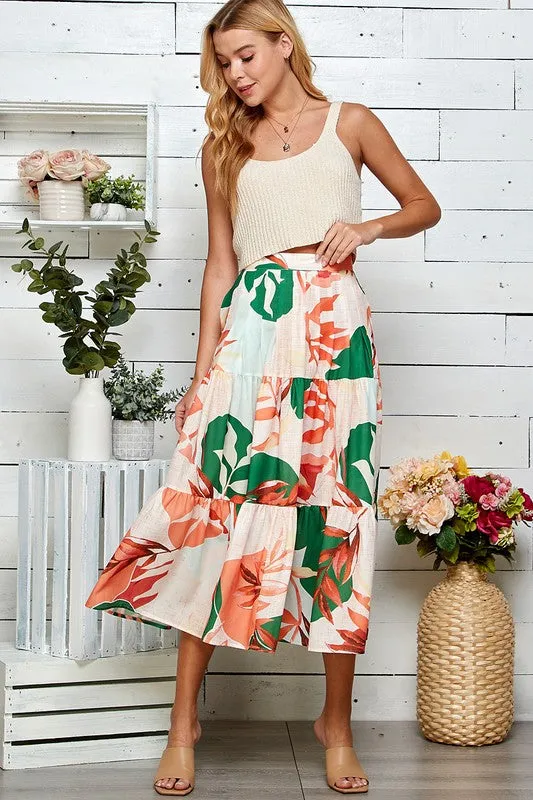 Tiered Floral Midi Skirt