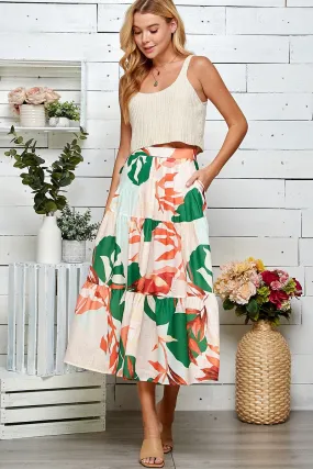 Tiered Floral Midi Skirt