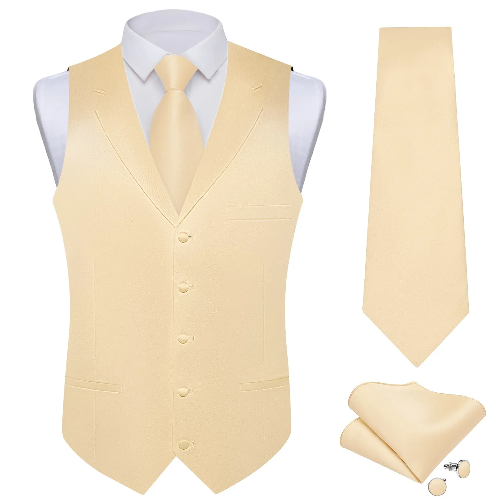 Ties2you Dress Vest Champagne Solid Notched Collar Mens Silk Work Vest