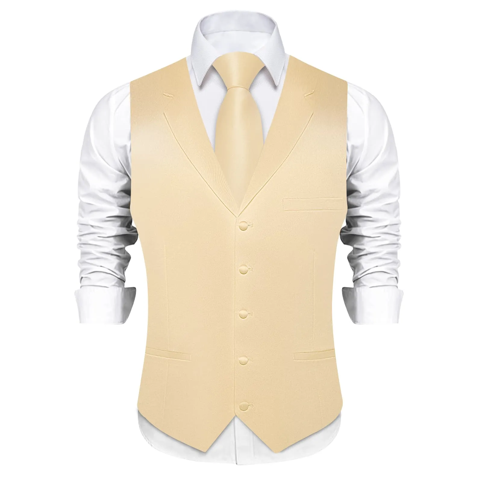 Ties2you Dress Vest Champagne Solid Notched Collar Mens Silk Work Vest