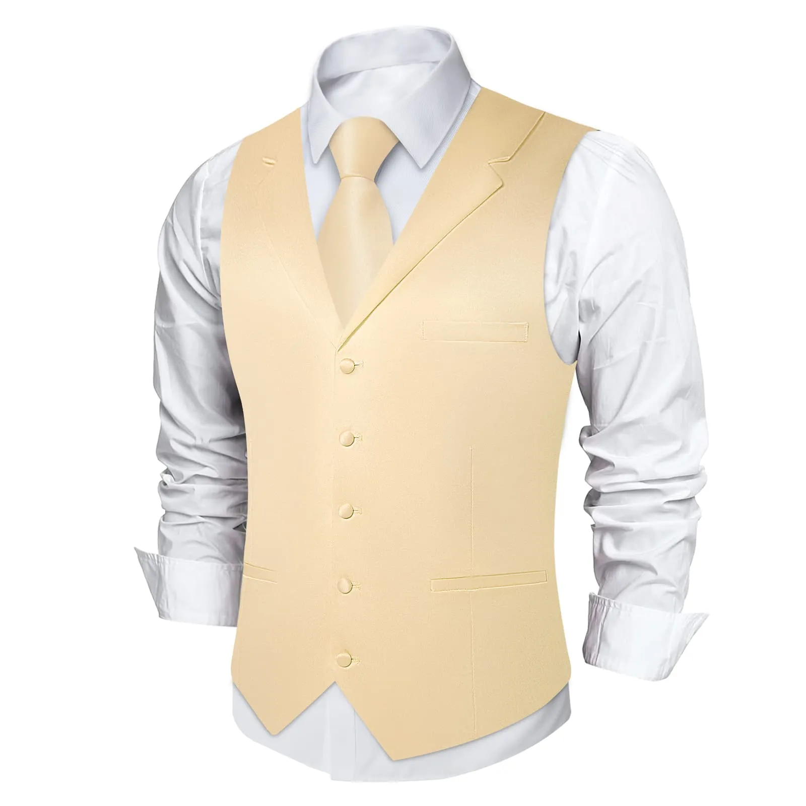 Ties2you Dress Vest Champagne Solid Notched Collar Mens Silk Work Vest