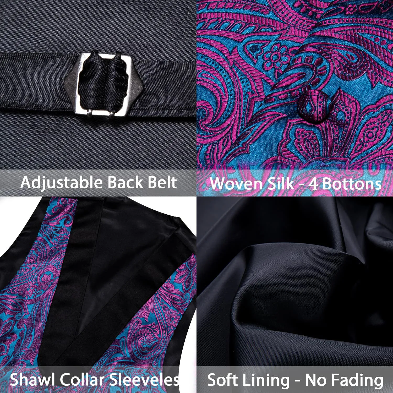 Ties2you Tuxedo Vest Purple Blue Paisley Black Shawl Collar Silk Dress Vest for Men