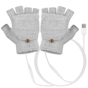 USB Wool Heated Gloves Mitten Half Fingerless Glove Electric Heated Gloves for Laptop PC