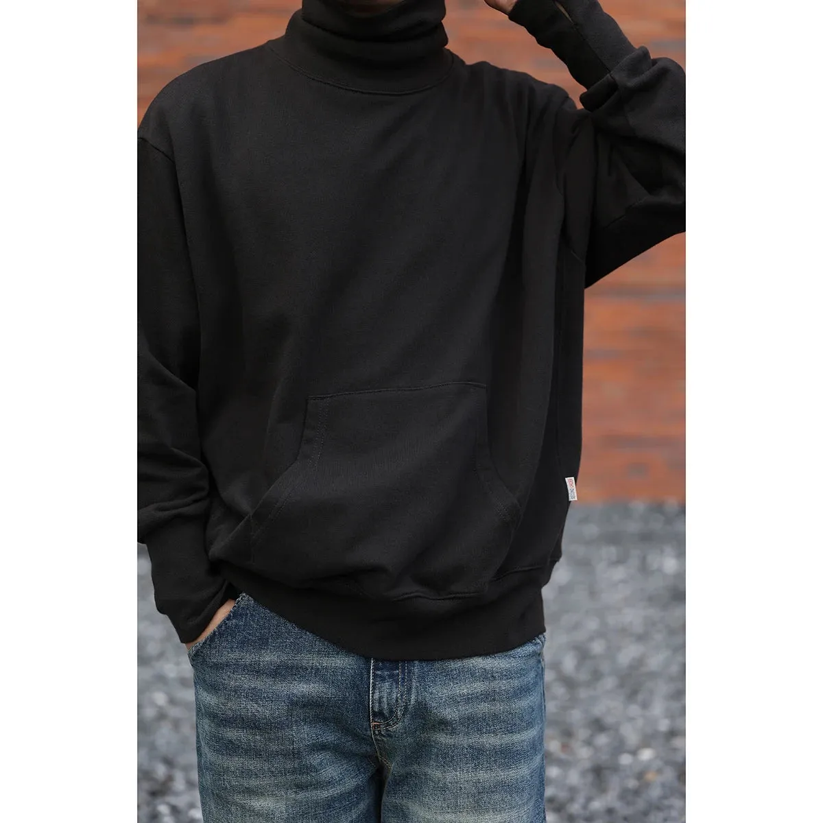 Vintage-Inspired Men's Turtle Neck Sweatshirt Oversize Sweat Pullover