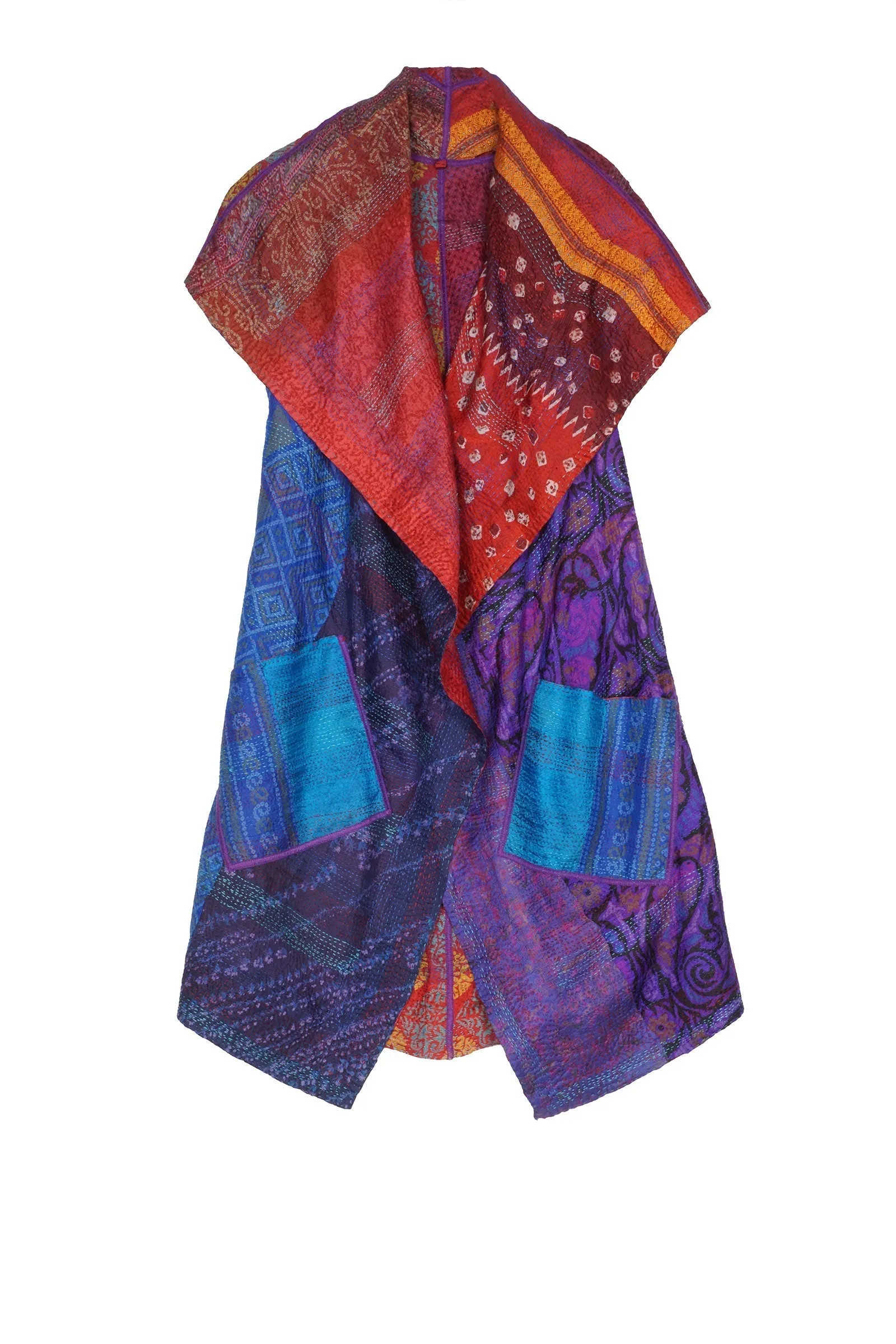 VINTAGE SILK KANTHA CIRCULAR VEST - sv2201-9034a -