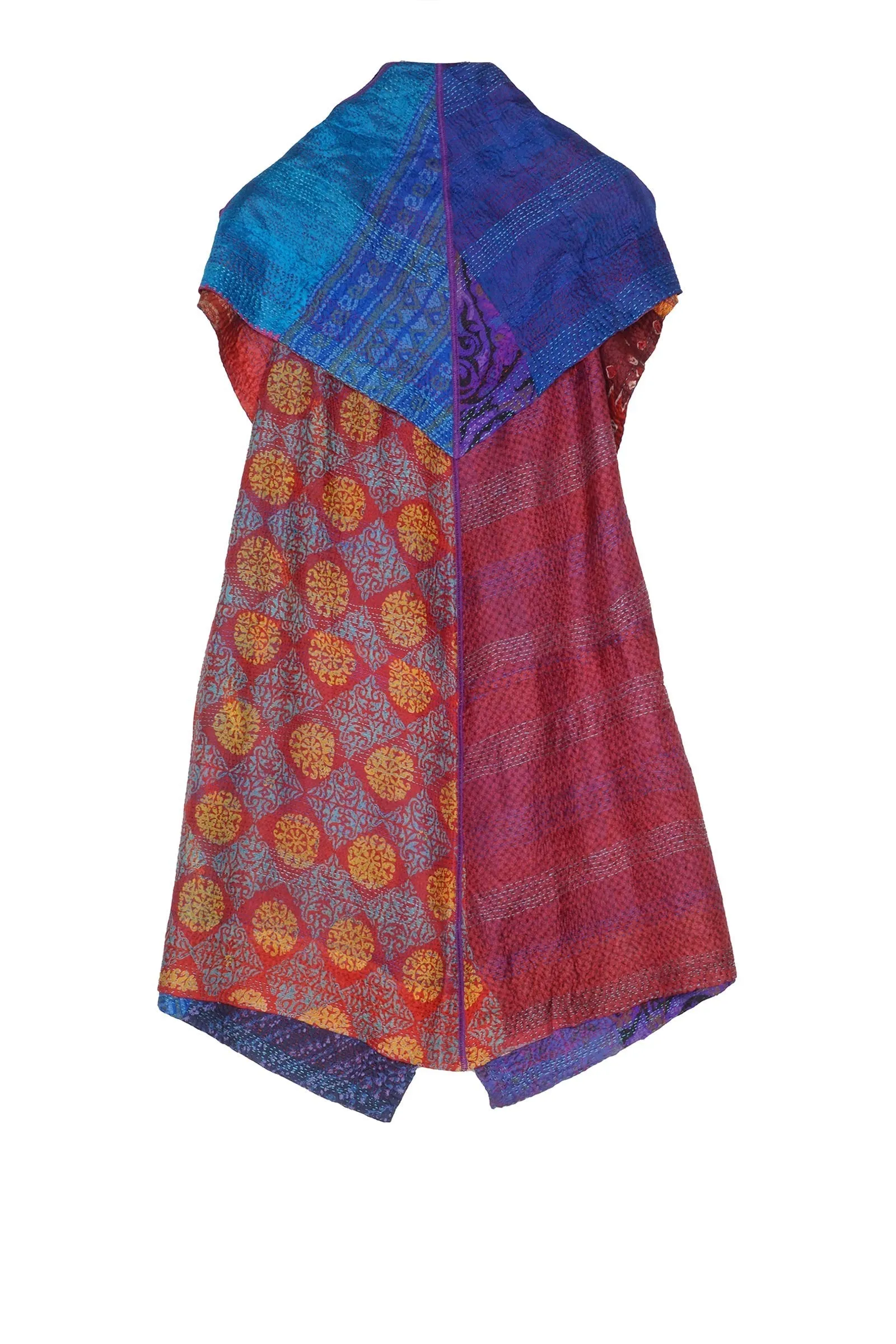 VINTAGE SILK KANTHA CIRCULAR VEST - sv2201-9034a -