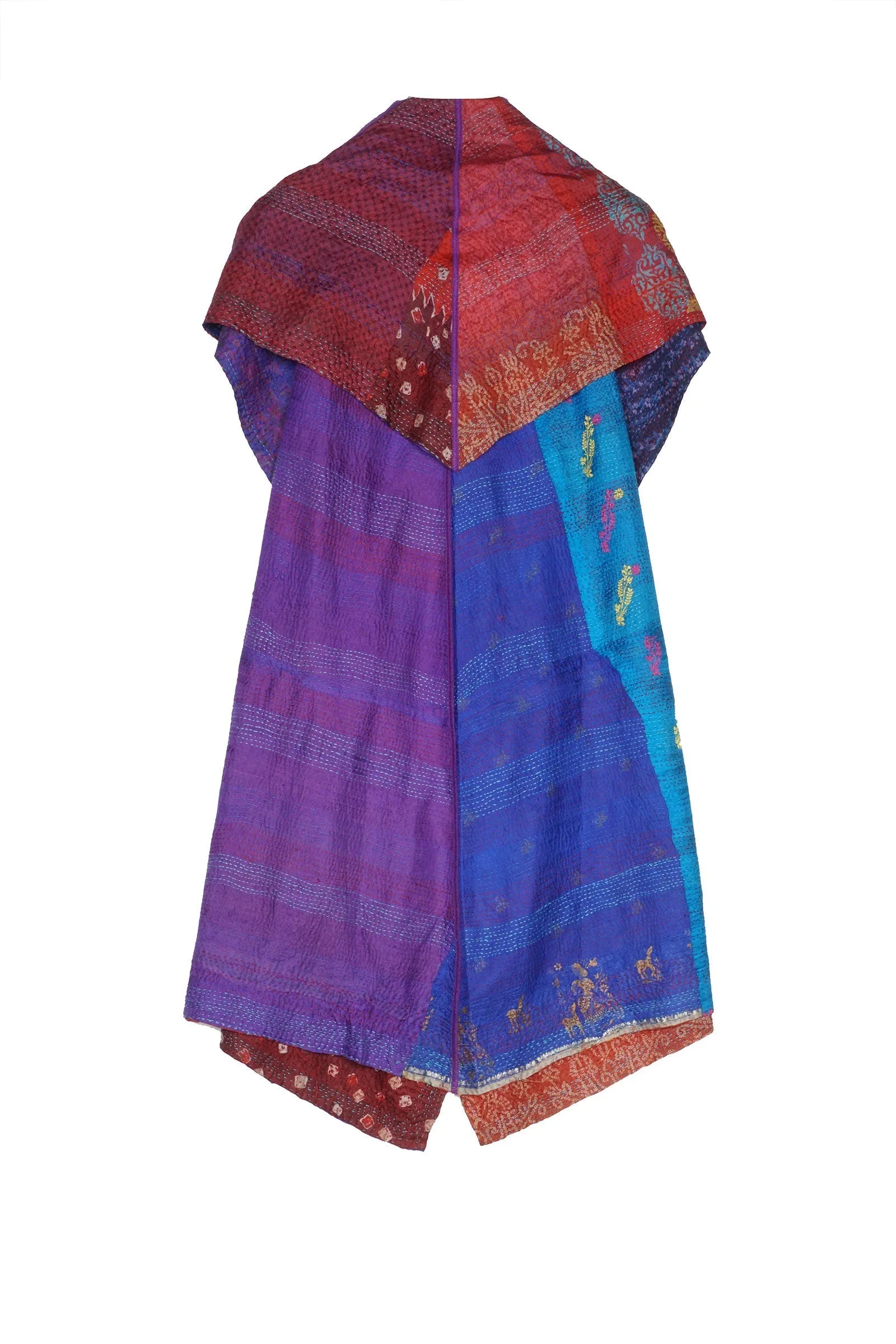 VINTAGE SILK KANTHA CIRCULAR VEST - sv2201-9034a -