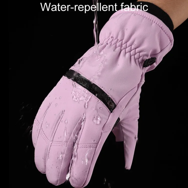 Winter Padded Ski Finger Gloves Outdoor Windproof Warm Sports Gloves, Size: L(Pink)