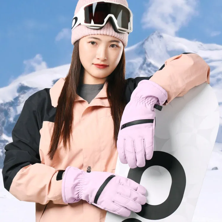 Winter Padded Ski Finger Gloves Outdoor Windproof Warm Sports Gloves, Size: L(Pink)