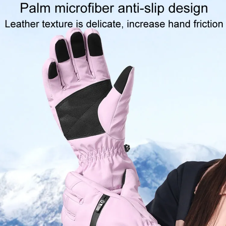 Winter Padded Ski Finger Gloves Outdoor Windproof Warm Sports Gloves, Size: L(Pink)