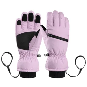 Winter Padded Ski Finger Gloves Outdoor Windproof Warm Sports Gloves, Size: XS(Light Purple)