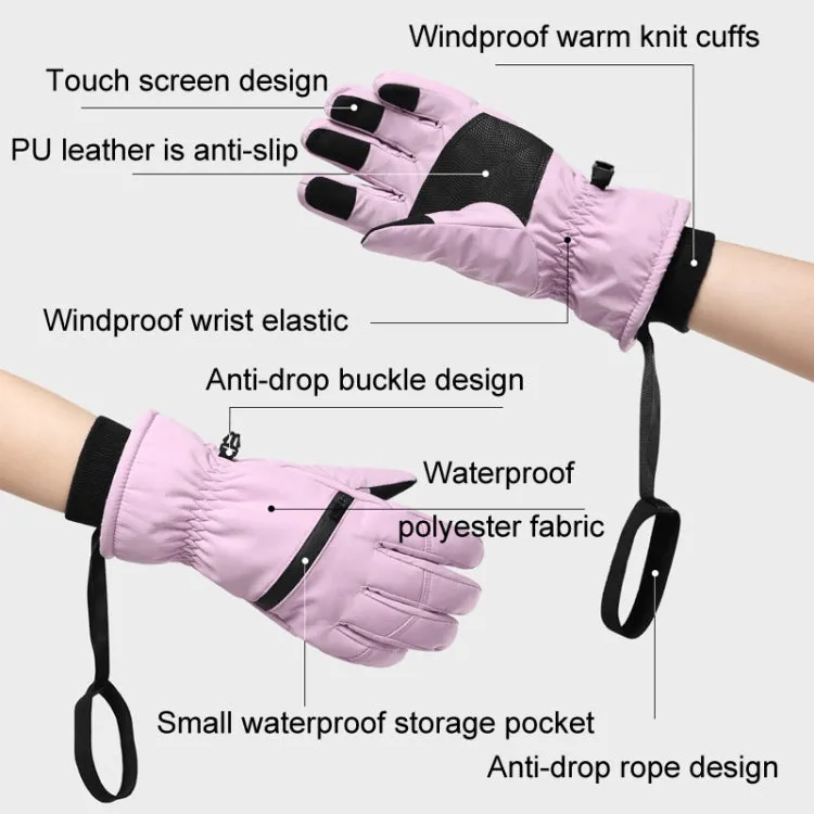 Winter Padded Ski Finger Gloves Outdoor Windproof Warm Sports Gloves, Size: XS(Light Purple)