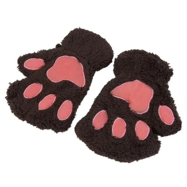 Winter Warmth Fingerless Plush Gloves Fluffy Bearr Claw /Cat Animal Paw Soft Warm Lovely Cute Women Half Finger Covered Gloves