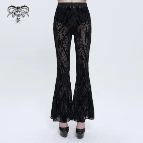 Women's Gothic Totem Printed Sheer Flared Pants