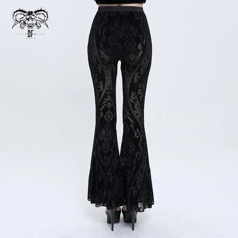 Women's Gothic Totem Printed Sheer Flared Pants