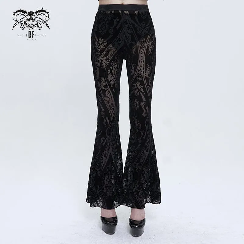 Women's Gothic Totem Printed Sheer Flared Pants