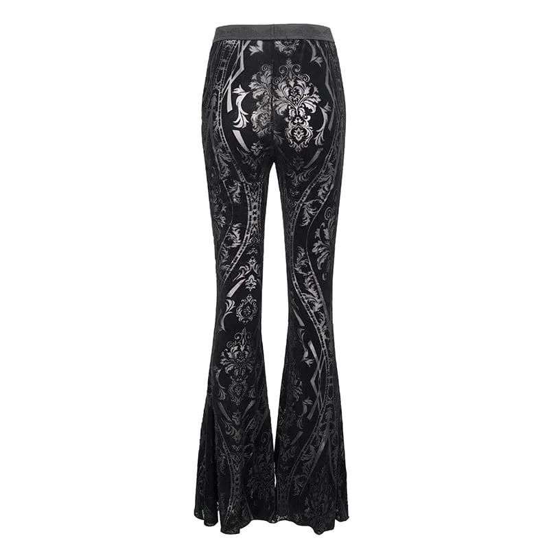 Women's Gothic Totem Printed Sheer Flared Pants