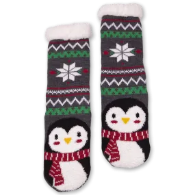 Women's Holiday Penguin Long Cozy Warmers with Sherpa Lining