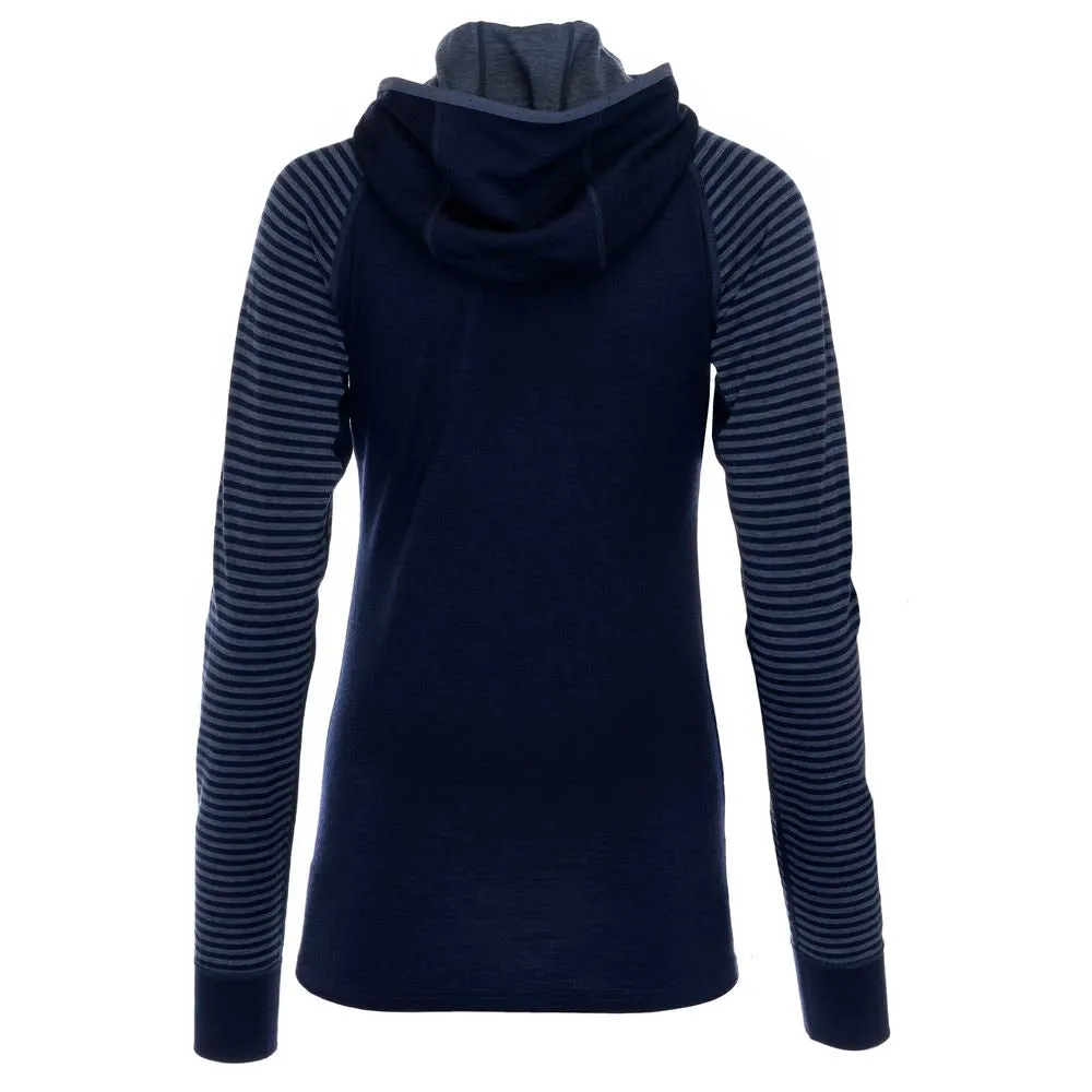 Womens Merino 200 Zip Neck Hoodie (Stripe Navy/Denim)