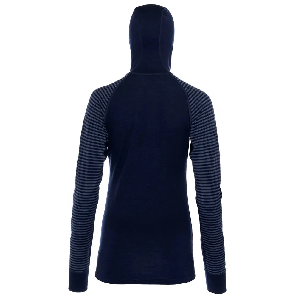 Womens Merino 200 Zip Neck Hoodie (Stripe Navy/Denim)