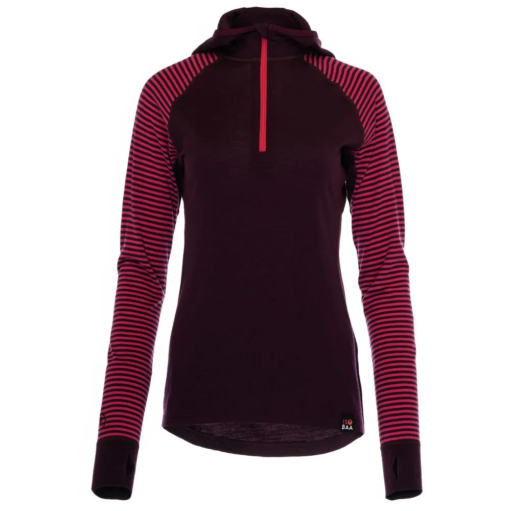 Womens Merino 200 Zip Neck Hoodie (Stripe Wine/Fuchsia)