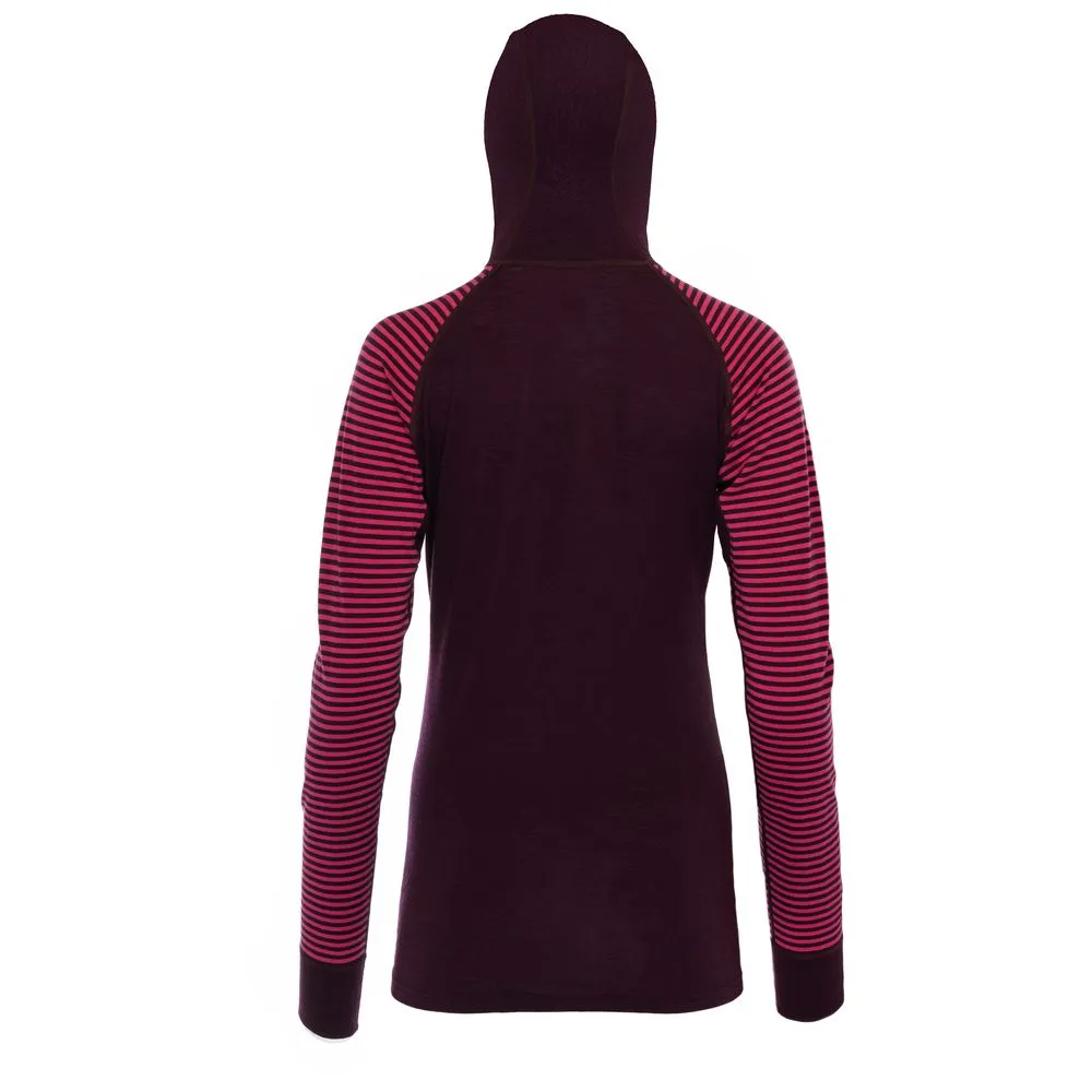 Womens Merino 200 Zip Neck Hoodie (Stripe Wine/Fuchsia)