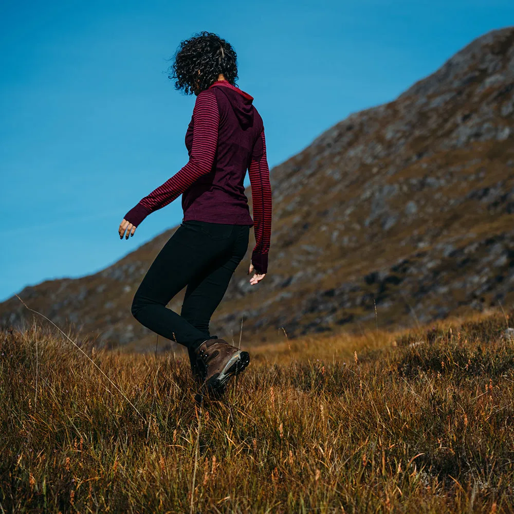 Womens Merino 200 Zip Neck Hoodie (Stripe Wine/Fuchsia)