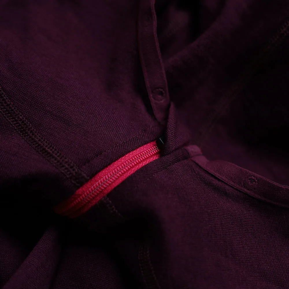 Womens Merino 200 Zip Neck Hoodie (Stripe Wine/Fuchsia)