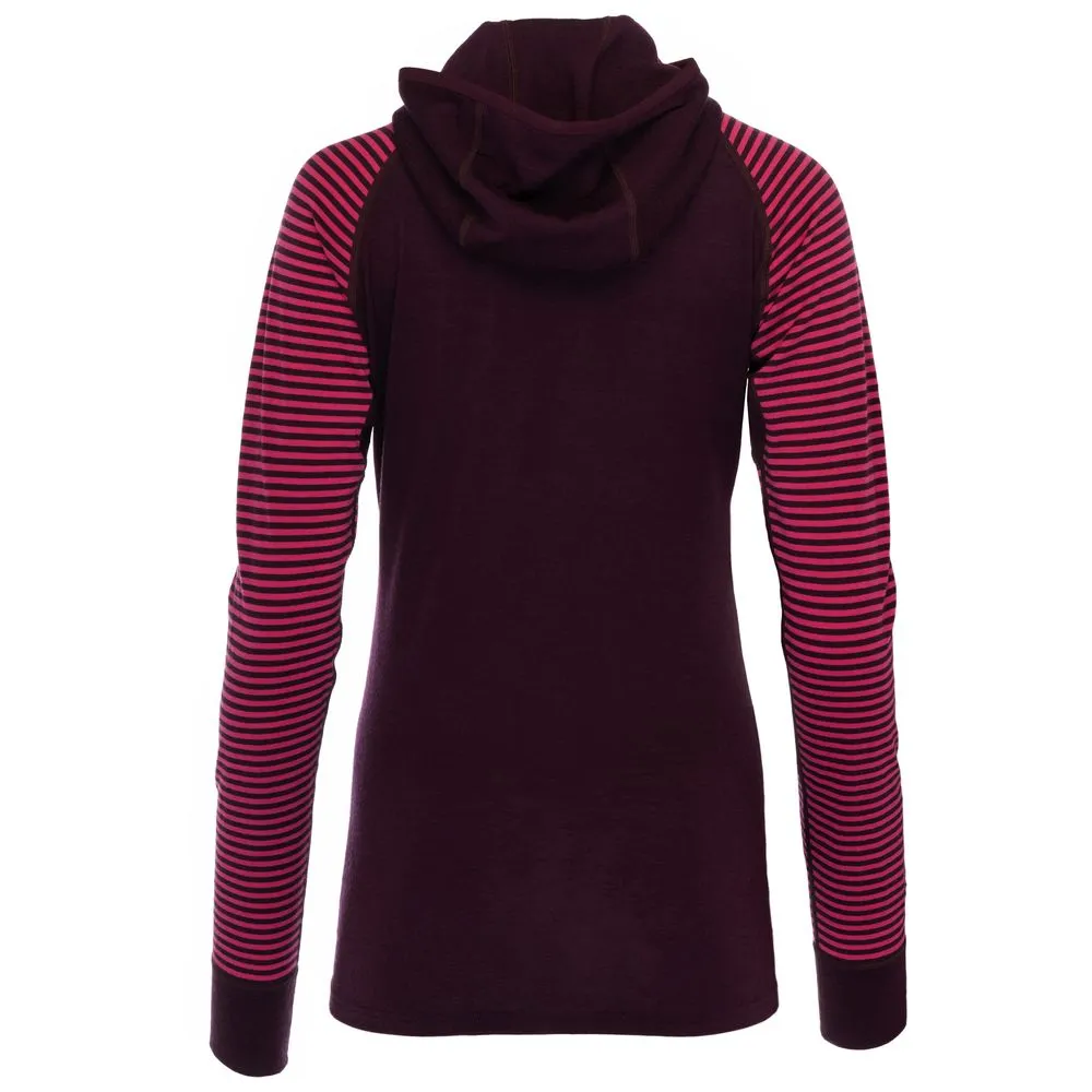 Womens Merino 200 Zip Neck Hoodie (Stripe Wine/Fuchsia)