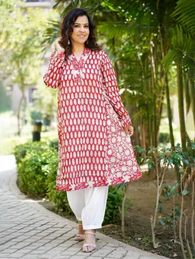 Women's Red Cotton Kurta