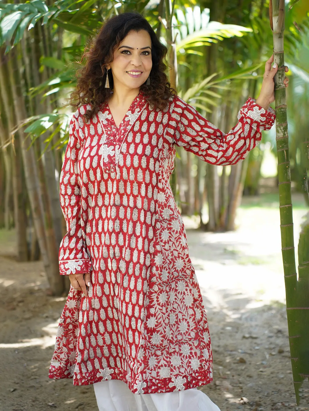 Women's Red Cotton Kurta