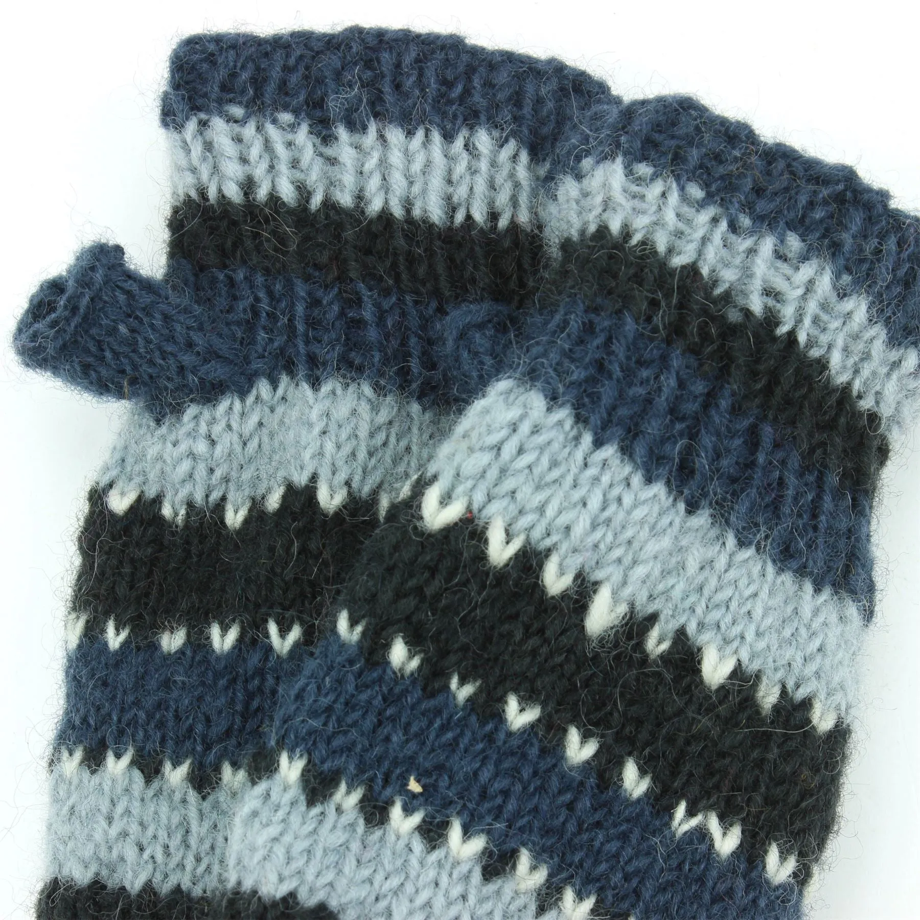 Wool Knit Arm Warmer - Stripe - Blue Black