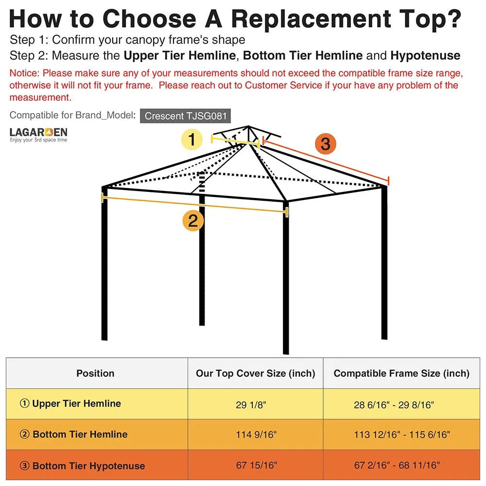 Yescom 10' x 10' Gazebo Canopy Replacement 2-Tier for Crescent