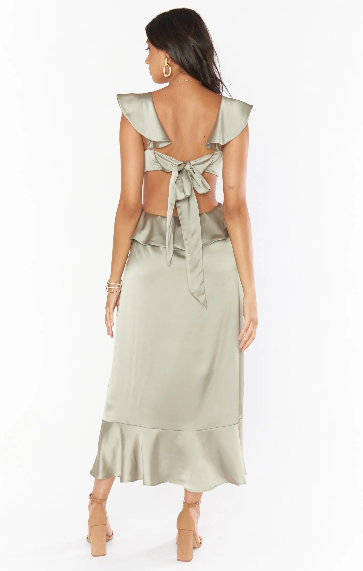 Zoey Midi Dress ~ Moss Green Luxe Satin