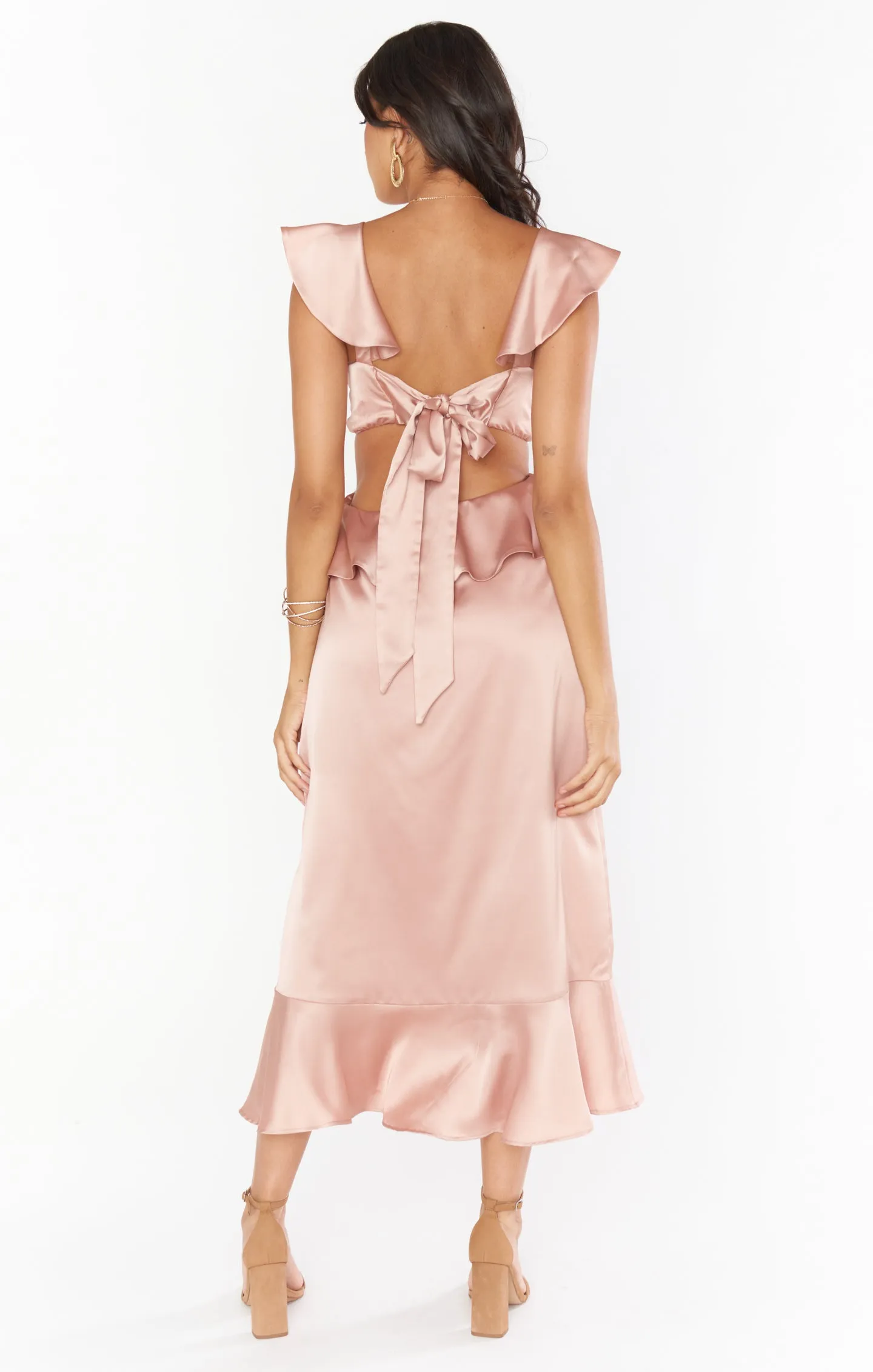 Zoey Midi Dress ~ Rose Gold Luxe Satin